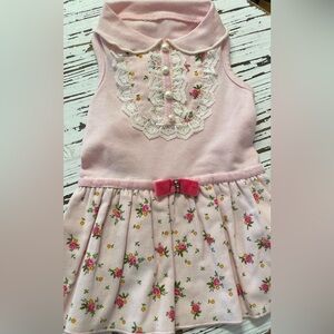 Pink Floral Sleeveless Dog Dress with Lace, Pearl Buttons and Bow
Medium